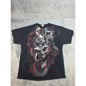 Gildan Heavy Cotton Skull and Dragon Graphic T-Shirt Black Mens XL Dark Fantasy
